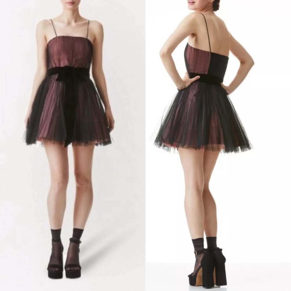 Alice + Olivia Black and Burgundy Tulle Mini Dress